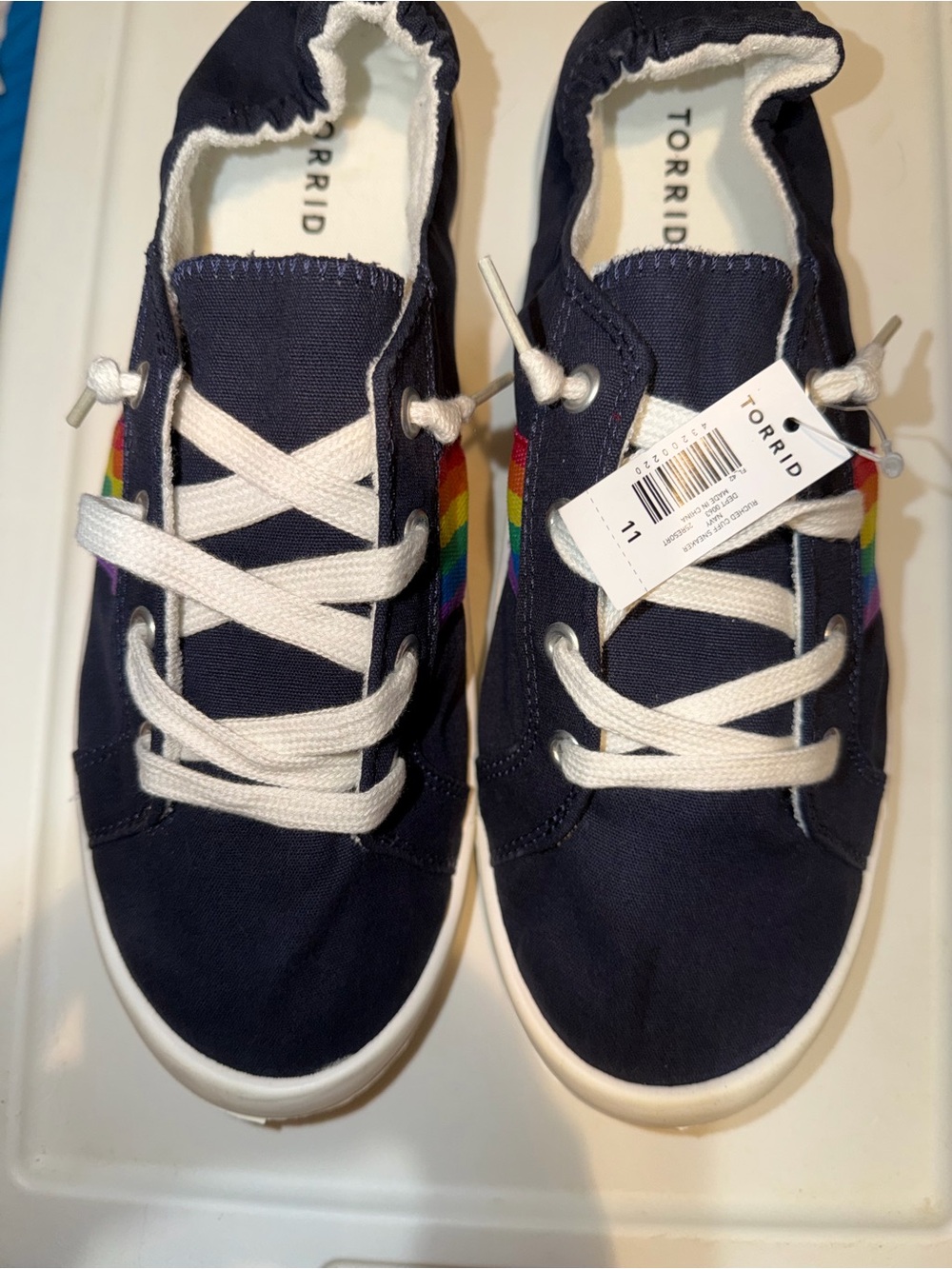 torrid Navy ruched cuff Sneakers with Rainbow Stripe